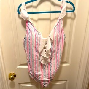 Pink and White Striped Kids One Piece Swimsuit
